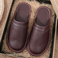 Waterproof faux leather slippers men's winter indoor fur shoes slippers male bedroom mules shoes mans sleepers plus size 47 48. 