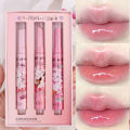 Glitter Clear Solid Lip Gloss Pink Mirror Lipstick Pen Watery Jelly Moisturizing Lip Tint Love Heart Shape 3pcs/set.