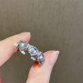 Gradient Love Moonstone Ring Tin Foil Texture Silver Bow Adjustable Ring Niche Heart Shaped Open Ring.