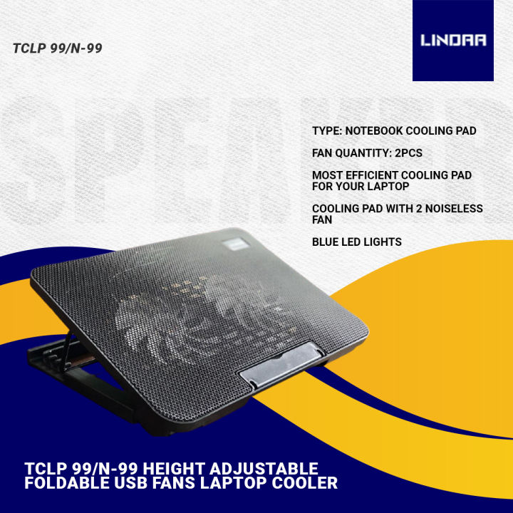 TCLP%2099/N-99%20Height%20Adjustable%20Foldable%20USB%20Plastic%20Double%20Fans%20Laptop%20Cooler%20Cooling%20Pad%20Stand%20Lindaa%20-%20Image%202