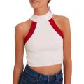 Women Knit Halter Tank Tops, Adults Summer Color Block Ribbed Round Neck Crop Tops. 
