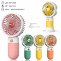 Mini Portable Handheld Fan USB Rechargeable Strong Wind Cute Cartoon Fruit Design with Phone Holder & Base. 
