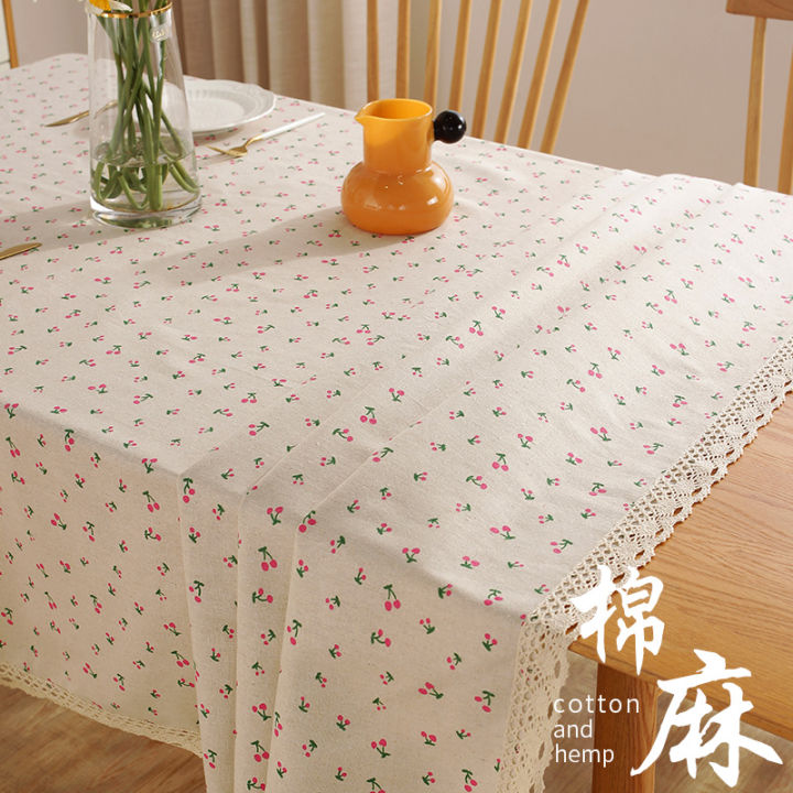 2YK cotton linen tablecloth, lace fabric, floral desk mat, ins, wind student, small cherry, rectangular dining table, coffee table, coffee table