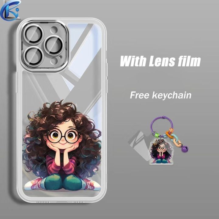 For Xiaomi poco x3 x5 f5 x4 m6 x6 c65 c61 m5 c31 m3 m4 m2 pro nfc gt 5G 4G Cute Cartoon Girl Pattern Mobile Phone Soft Shell with Lens Film keychain shockproof cases casing