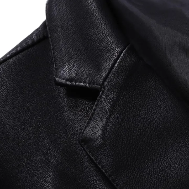 Black%20Single-button%20V-neck%20Blazer%20Jacket%20Men's%20Fashion%20Casual%20Coat%20PU%20Fabric%20Large%20Size%20M-5XL%20Outer%20Flap%20Pocket%20Decoration%20-%20Image%203