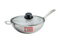 SKB SuS304 Food grade Stainless steel 3 Layer Wok With Glass Lid. 