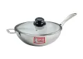 SKB SuS304 Food grade Stainless steel 3 Layer Wok With Glass Lid.