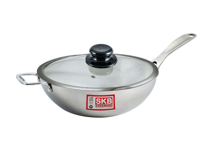 SKB%20SuS304%20Food%20grade%20Stainless%20steel%203%20Layer%20Wok%20With%20Glass%20Lid%20-%20Image%202