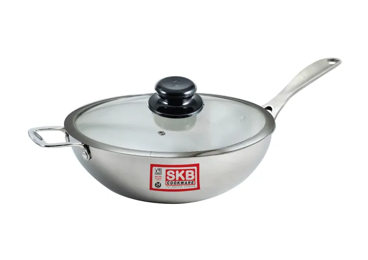 SKB%20SuS304%20Food%20grade%20Stainless%20steel%203%20Layer%20Wok%20With%20Glass%20Lid%20-%20Image%202