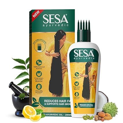 SESA Ayurvedic Hair Oil With Bhringraj & 17 Rare Herbs With Coconut Oil and 4 Nourishing Oil For Hair Growth Help Control Hair Fall with Easy Oil Applicator For Women and Men (200 ml)