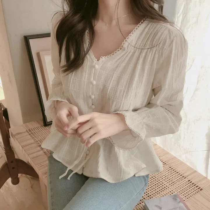 Women%20cute%20sweet%20peplum%20top%20slim%20waist%20a%20line%20belly%20design%20preppy%20style%20girls%20pink%20white%20button%20shirts%20blouses%20cotton%20D217%20-%20Image%206