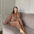 Autumn and Winter Coral Velvet Pajamas Women's Fleece-Lined Thickened Outer Wear Flannel Pajamas Pajama Pants Home Wear Warm Suit.