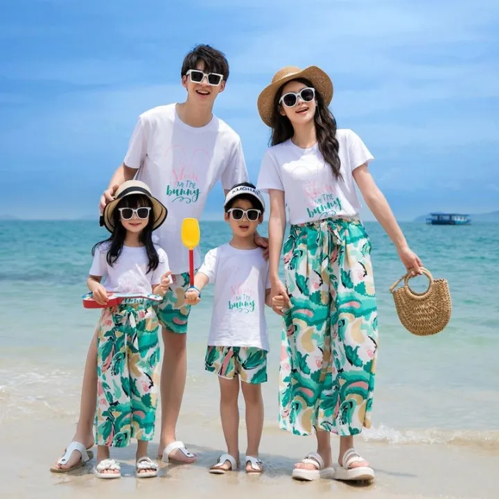 Same%20Color%20Couple%20Wear%20Summer%20New%20Parent-Child%20Wear%20Short%20Sleeve%20T%20T-shirt%20Seaside%20Vacation%20Beach%20Couple%20Leisure%20Wide%20Loose%20Pants%20-%20Image%202