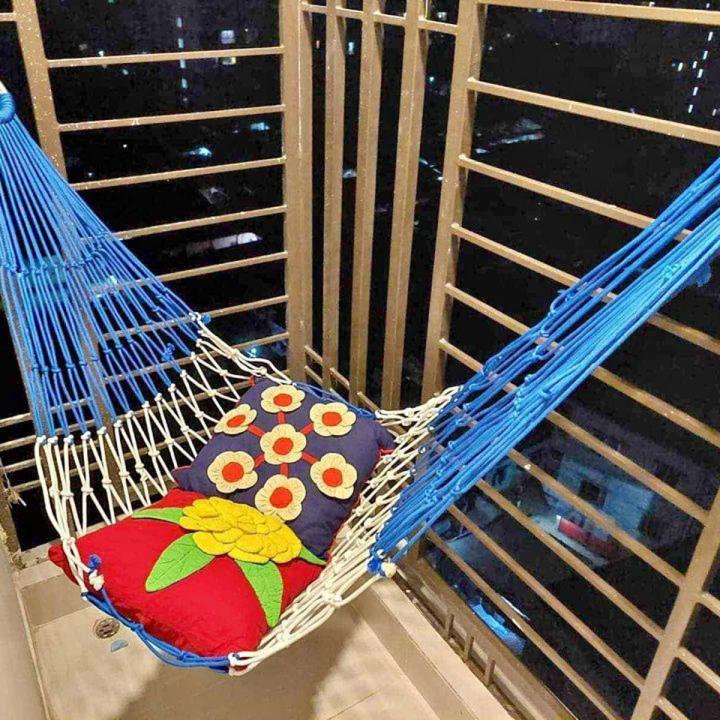 Hand Made Dulna Adult Rope Bed Hanging Dulna Use For All People Large Swing Rope Bed Rattan Dulna 1pcs - (Random Color )