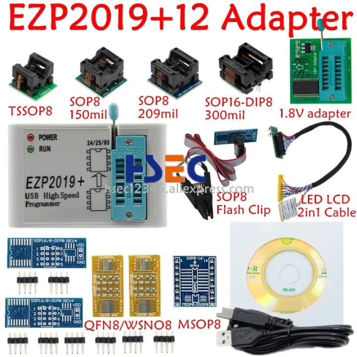 (NEW)Full%20Set%20EZP2019%20High%20Speed%20USB%20SPI%20Programmer%2012%20adapter%20SOP8%20test%20clip%20sop8/16%201.8V%20adapter%20socket%20flash%20bois%2024%2025%20EEPROM%20-%20Image%202