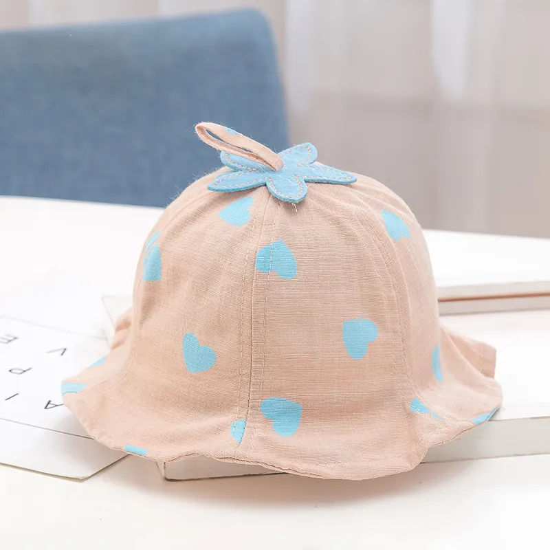 Cute Cotton love Baby Bucket Hat Round Beach Caps Boy Girl Sun Hat