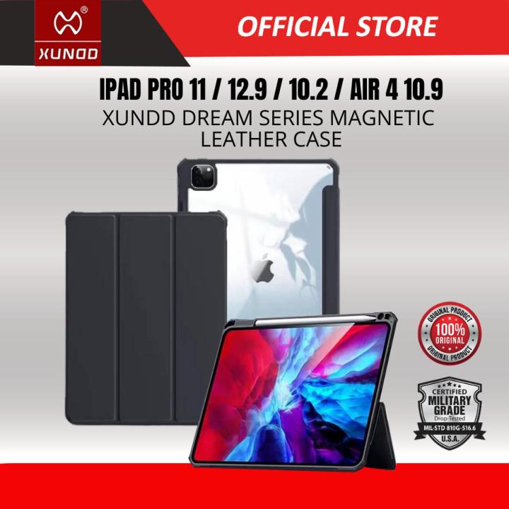 Xundd Leather Case For Apple iPad Pro 12.9 (2018-2020-2021) 12.9 inch Case Shockproof Transparent Trifold Light Anti-impact Magnetic Leather Tablet Cover (Black)