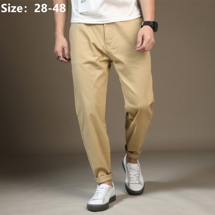 Men Trousers Spring Autumn Casual Black Khaki Loose Slim Fit Pants