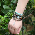 Jewelry beaded multi-layer blue eye cowhide ethnic style feather pendant student bracelet. 