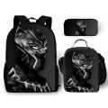 3pcs/set Black Panther Series Children Backpack Pencil Case Crossbody Bag Large Capacity Waterproof Spine Protection Schoolbag.