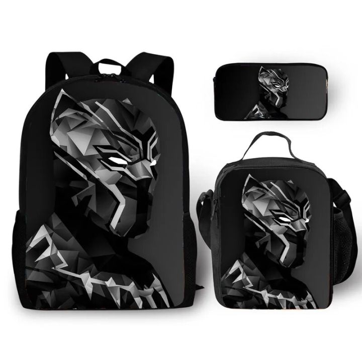 3pcs/set Black Panther Series Children Backpack Pencil Case Crossbody Bag Large Capacity Waterproof Spine Protection Schoolbag
