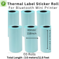 3 Rolls, Size: 57mm X 30mm, Self-Adhesive Inkless Waterproof Blue Color Thermal Sticker Paper Roll  - Perfect For Mini Printer, Portable Printer, Printer Mini, Label Printer, Model C9, PT 210, 230,X5, X6,C22 Etc.. 