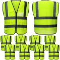 Neon Green High Visibility Reflective Construction Safety Security Vest. 