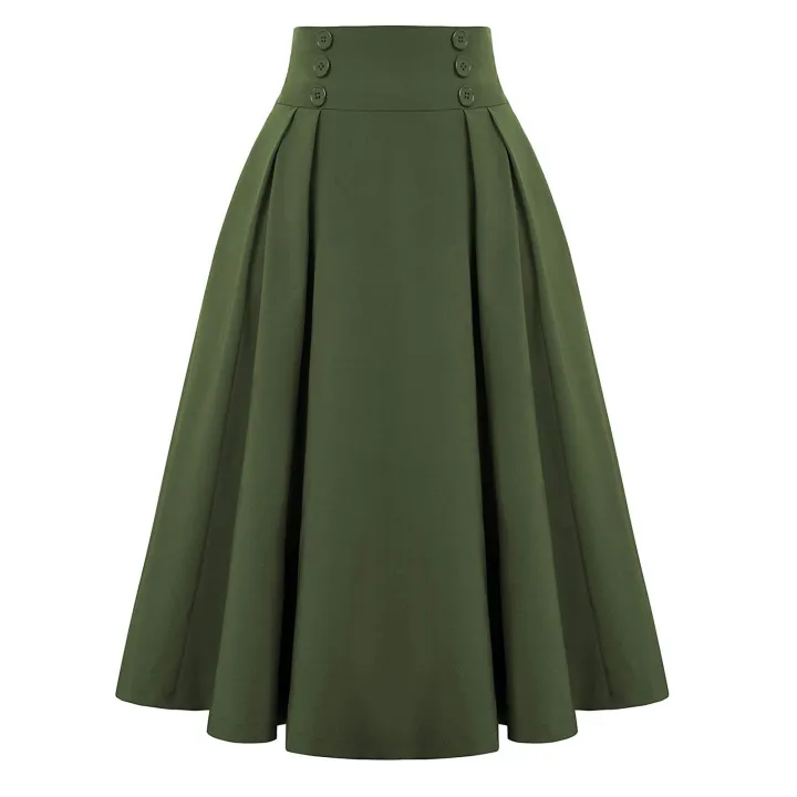JAYCOSIN%20Women%20Fashion%20Skirt%20With%20Pockets%20Vintage%20High%20Waist%20Pleated%20Skirt%20Casual%20Solid%20Ankle-Length%20Vintage%20Skirt%20For%20Women%20-%20Image%204