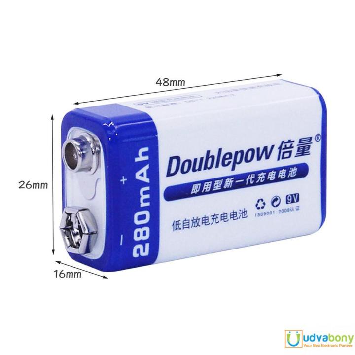 Doublepow 9V Rechargeable Battery 280mAh Large Capacity 6F22 Ni-MH Battery for Multimeter Charging Battery DIY