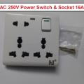 8Pin Universal Power Switchs 3Pin 2Pin Combine Socket AC 250V 16A 8 Pin Combine Wall Switch Box Socket Electrical Wall Mount Gang Plug Socket For IPS UPS Stabilizer Computer Refrigerator. 