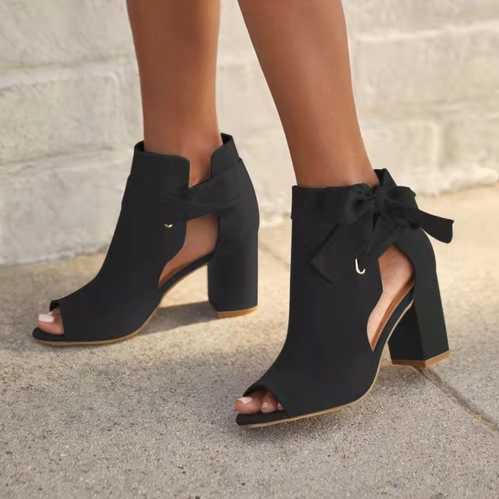 Spring%20Large%20Size%20Women's%20Shoes%20New%20Foreign%20Trade%20Korean%20Style%20Cloth%20Side%20Empty%20Back%20Internet%20Celebrity%20Lace%20up%20Chunky%20Heel%20High%20Heels%20Sandals%20for%20Women%20-%20Image%203