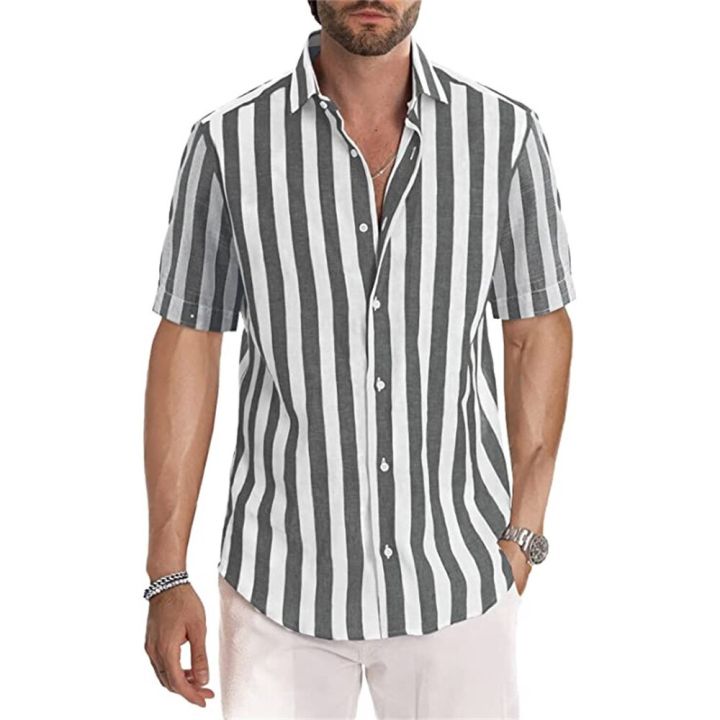 Spring and Summer New Fashion Men's Top Short Sleeve Stripe Polo Shirt T-shirt