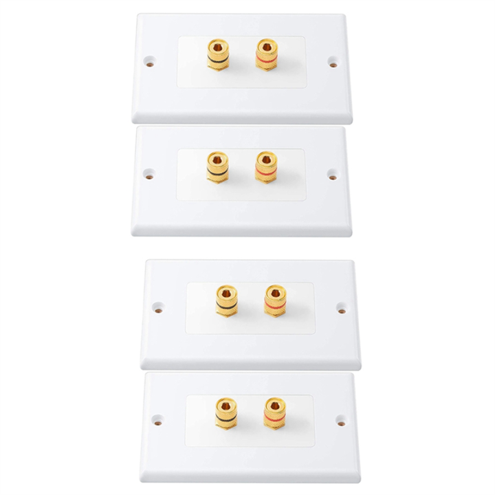 4 Pack Single Gang 1.0 Speaker Wire Wall Plate (Banana Plug Wall Plate) for 1.0 Speaker, White