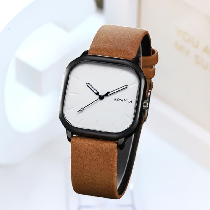 Fashion Watch Simple Square Dial PU Leather Quartz Men Business