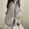Thin White Cardigan Bandage Lantern Sleeve Short Coat Pull Femme Knitwear Top Girl Cardigan Korean Style Casual T Shirt. 