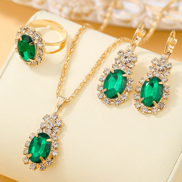 Stonefans Exquisite Round Crystal Necklace Set Wedding for Women Green Water Drop Rhinestone African Jewelry Set Bridal Gifts