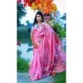 Golapi colour saree and panjabi combo skin print work for women.. 