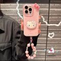Cartoon Colorful Polka Dot Cute Hello Kitty Bow 3D DIY Doll Bracelet Case Compatible for IPhone 15 14 16 11 12 13 Pro Max XR 7Plus XS Max 16 7 15 8 Plus X SE 2020 New Imd Soft Case. 
