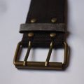 Belt for men- Belt Double Prong Buckle Wide Waistband Decorative New Unisex Brown Belt Canvas Dual Double Grommet Prong Rugged Buckle Army Style.