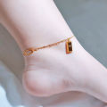 2022 new summer fashion gold brick anklet titanium steel 18K gold niche design ankle chain anklet.