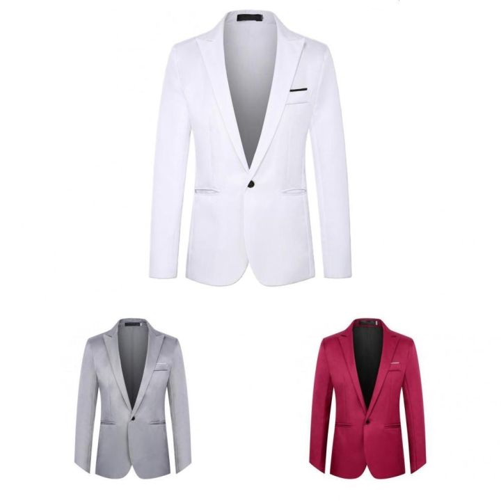 Business Blazer Solid Color Long Sleeve All-Match Lapel Slim Wedding Suit Coat Suit Jacket for Dating