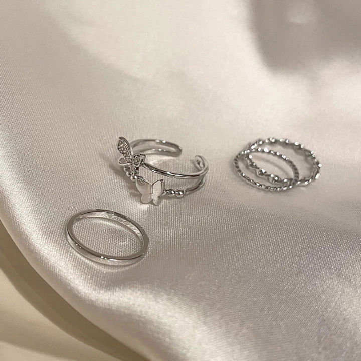 Korean%20style%20butterfly%20matte%20set%20for%20women%20silver%20ring%20-%20Image%202