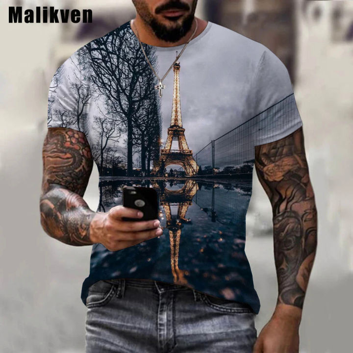 PARIS The Eiffel Tower printed 3D tshirt short sleeve o-neck T-shirt men casual fashion Harajuku unisex oversized T shirt