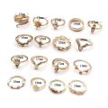 17Pcs/Set Boho Luxury Clear Crystal Stone Wedding Ring Set for Women Water Drop Flowers Sun Cluster Retro Geometric Knuckle Rings Jewelry Gift.