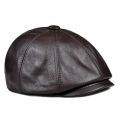 Men's Leather Warm Octagonal Cap, Casual Vintage Newsboy Cap Golf Driving Flat Cabbie Hat, Winter Male Artist Gatsby Cap.