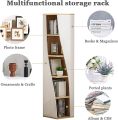 FURNIX Bookworm Haven Corner Bookcase - 70 Inches Tall Gap Freestanding Storage Cabinet Shelve.