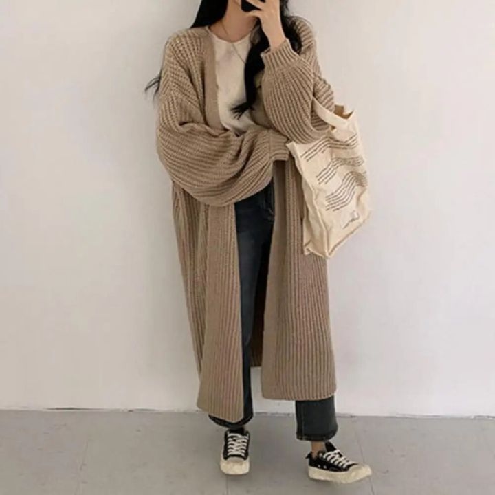 Casual Cardigan Long Knitted Cardigan Women Tops Mujer Vintage Loose Sweater Coat Solid Oversized Jumper Korean Fashion Clothes