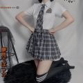 School Girl Cosplay Women Role Play Costume Japanese Korean Student Cheerleading Sweet Plaid Uniform Tie Kawaii Style. 