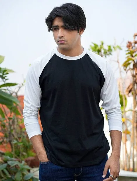 cotton fabric long sleeve Raglan t shirt for men-Raglan tshirt