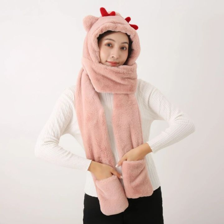 Autumn and Winter Cute Girls Antlers Hat Scarf Gloves In One